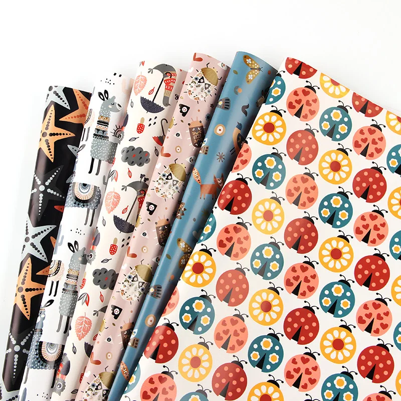

12Pcs Blue Kawaii Cute Cartoon Animal Alpaca Star Coated Wrapping Paper Festival Birthday Children's Day Gift Packaging Material
