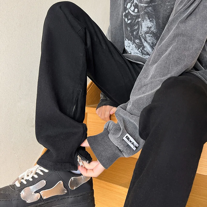 Spring Black Jeans Men Slim Fashion Harajuku Casual Zipper Straight Jeans Men Streetwear Hip-hop Denim Pants Mens Trousers S-2XL