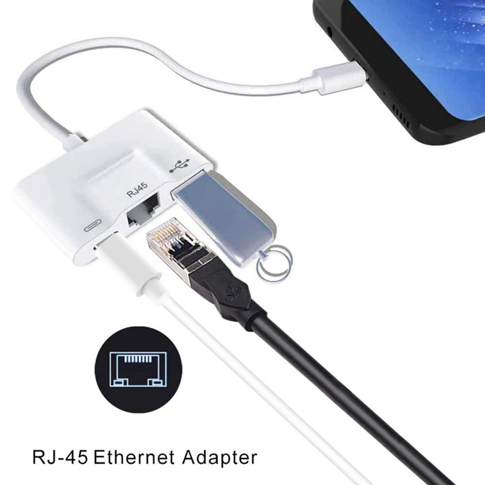 Фото Адаптер Type-C к RJ45, Кабель-адаптер OTG, USB 100, адаптер для зарядки Ethernet, скорость сети Мбит/с №5