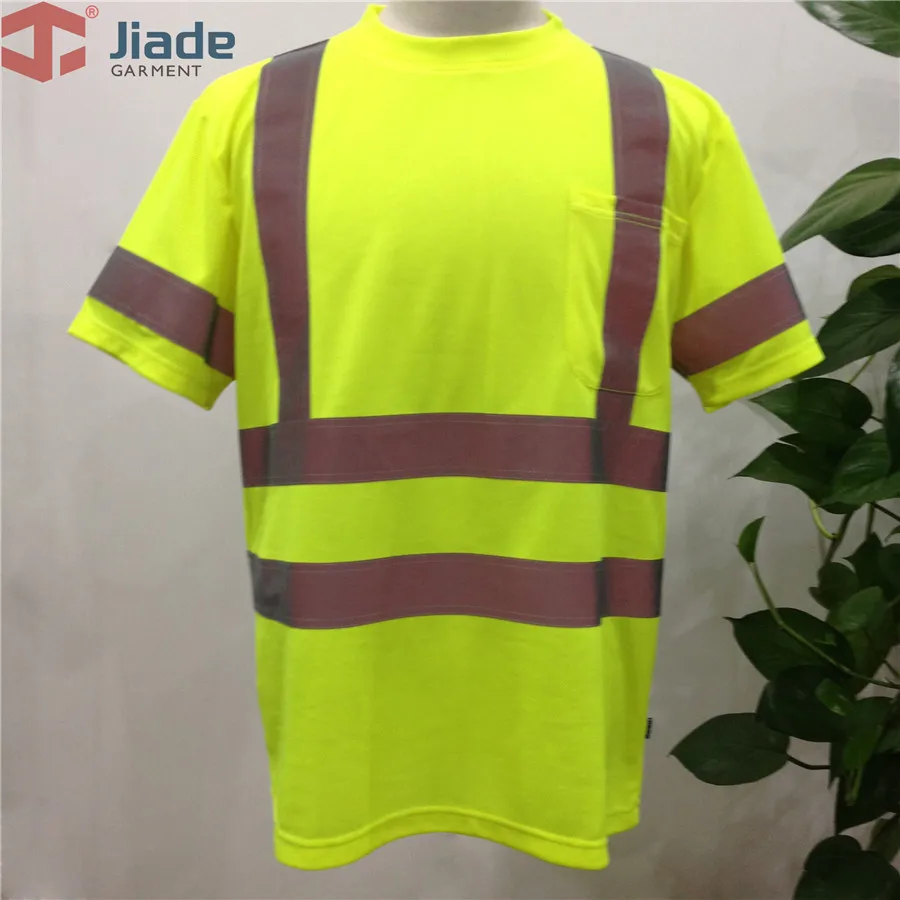Фото Футболка Jiade для взрослых повышенной видимости, короткая футболка, мужская рабочая светоотражающая футболка, рубашка EN471, футболка ANSI HVYellow с короткими рукавами №1