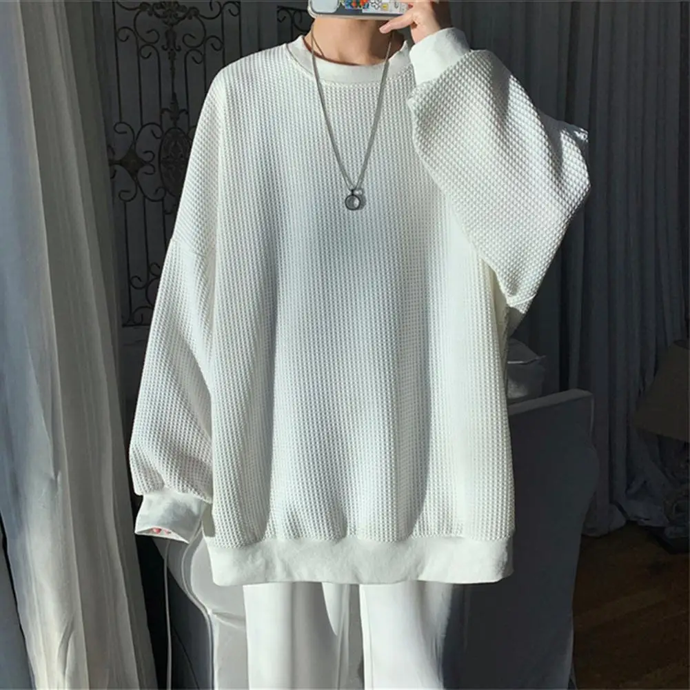 

Men Shirt Solid Color Soft Loose-fitting Long Sleeve Breathable Decorative Polyester Autumn Spring Baggy Pullover Male Tops