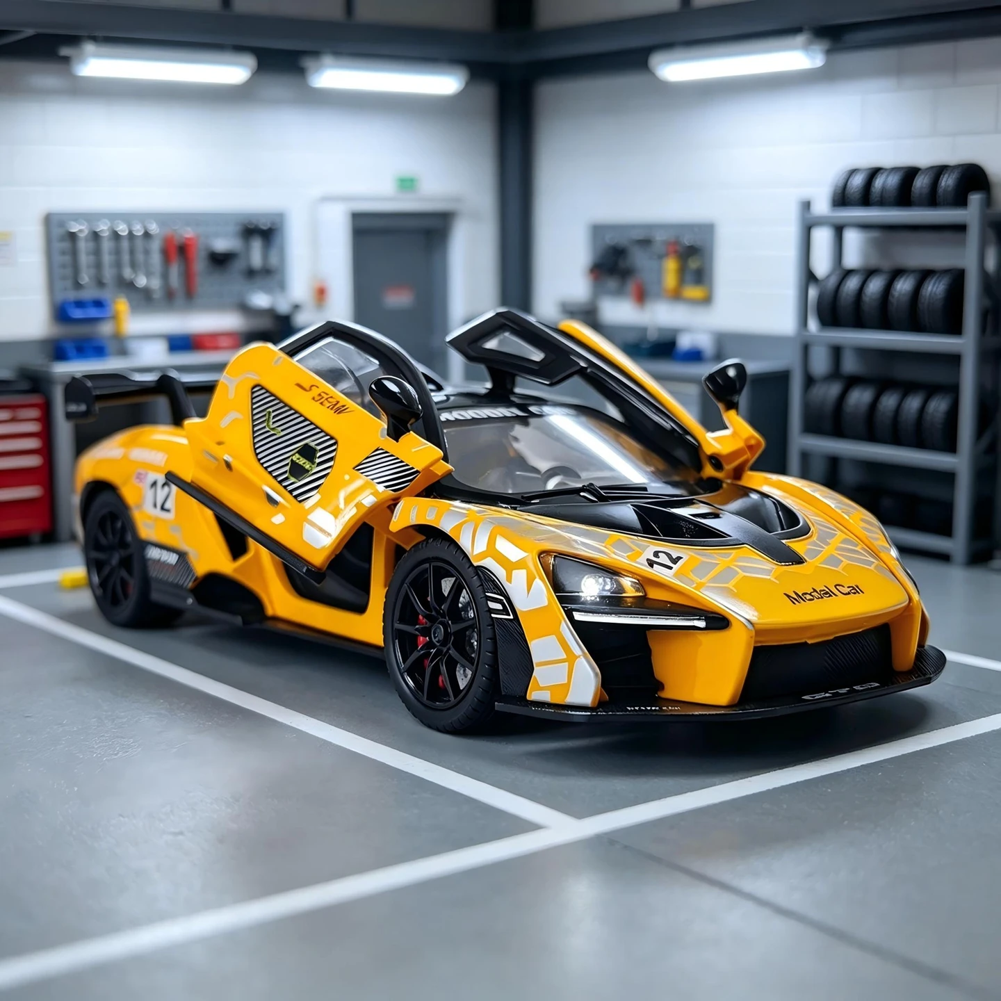 Фото Масштабная модель автомобиля McLaren Senna 1:24, окрашенная, из сплава, с открывающимися дверями, звуковыми и световыми эффектами, подарок для любителей суперкаров. №1
