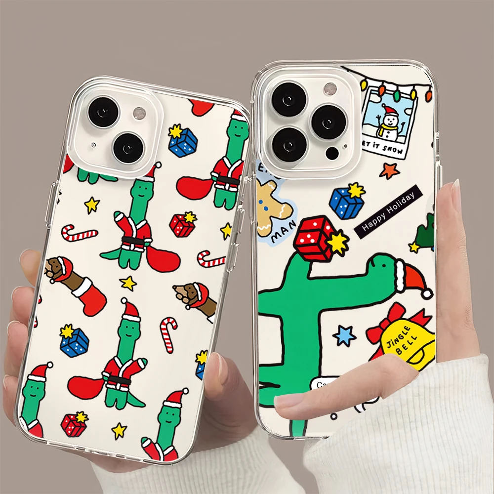 Cute Dinosaur J-Joguman S-Studio Christmas Phone Case For iPhone 11 13 16 15 14 12 Pro Max Plus Clear Transparent Soft Shell