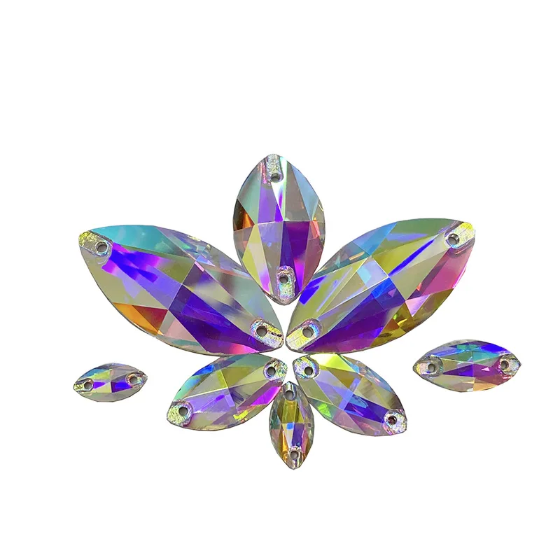 

All Size Crystal AB Transparent Sew Rhinestone Flat Back Horse Eye Glass Sewing Rhinestones for DIY Skirt Wedding Dress Decorate