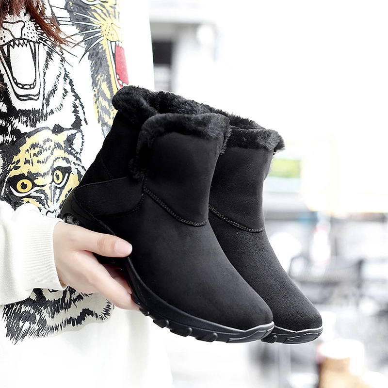 STRONGSHEN Women Fashion Snow Boots Slip On Platform With Heels Wear Resistance Fur Ankle Boots Botas Mujer Winter Boots