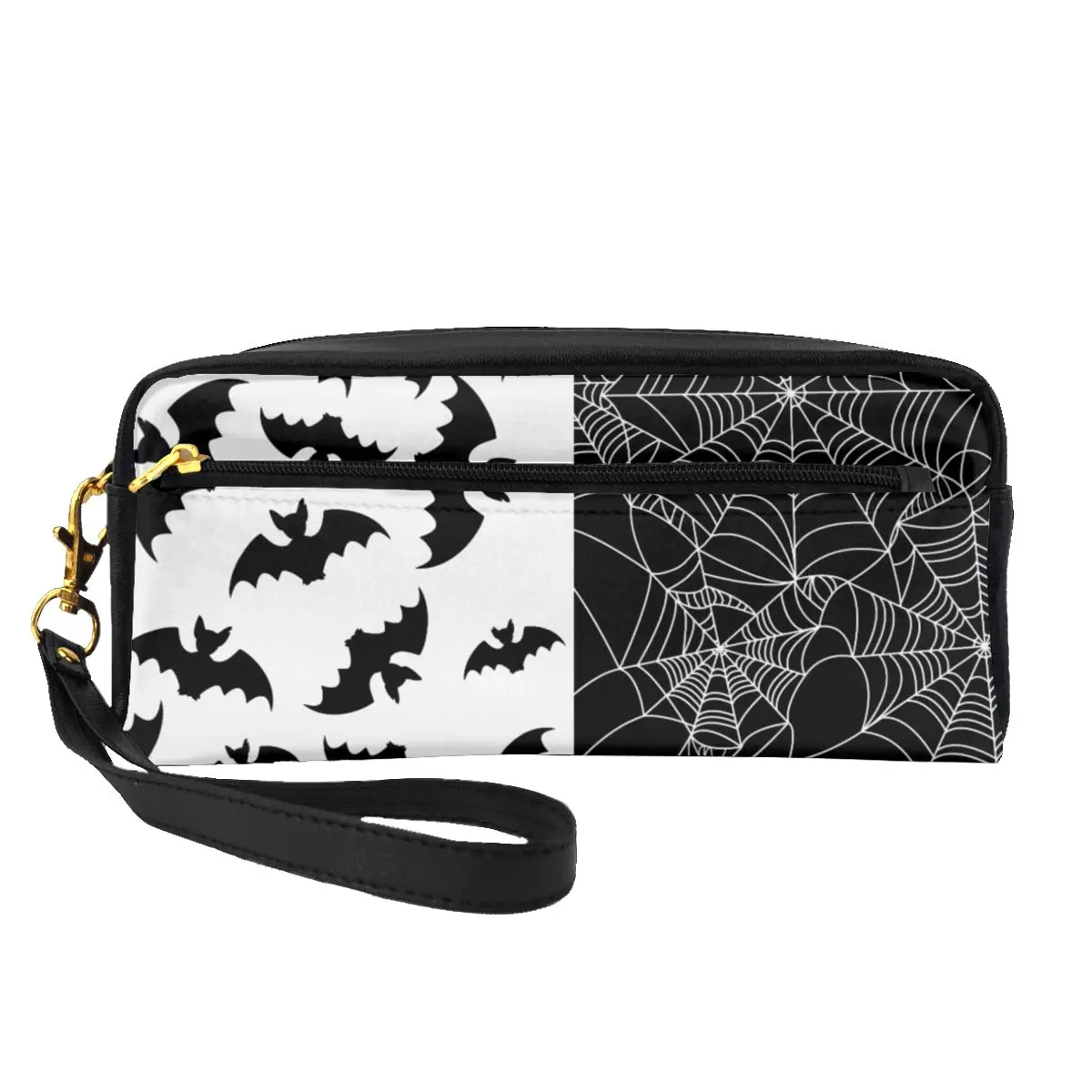 

Черные кожаные Органайзеры для хранения летучая мышь, двухцветные вместительные косметички для отдыха, сумочки для косметики