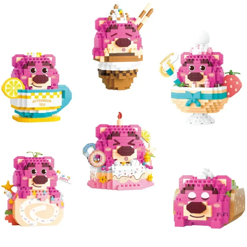 6 шт./набор Детский конструктор клубничный Медведь