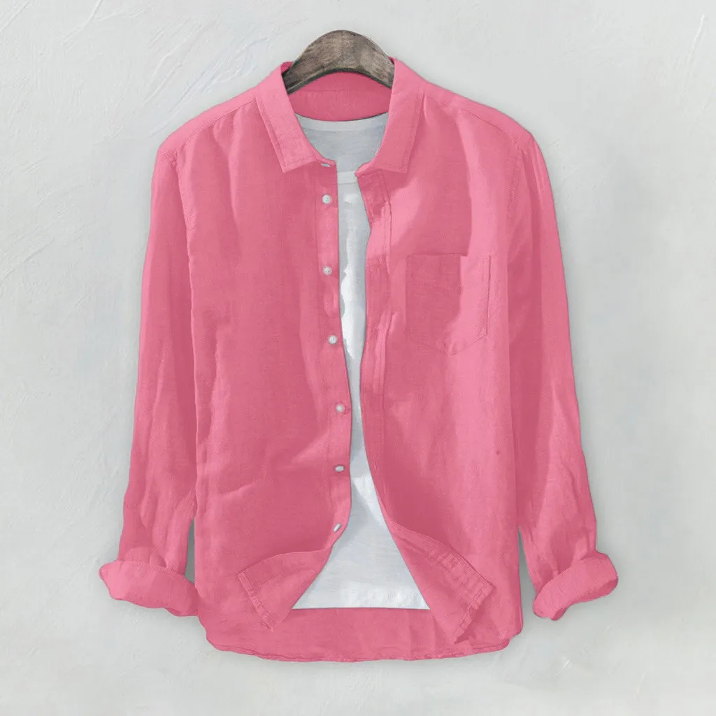 

Shirt Casual Loose Baggy Solid Color Breathable Button Top Blouse Man Shirts