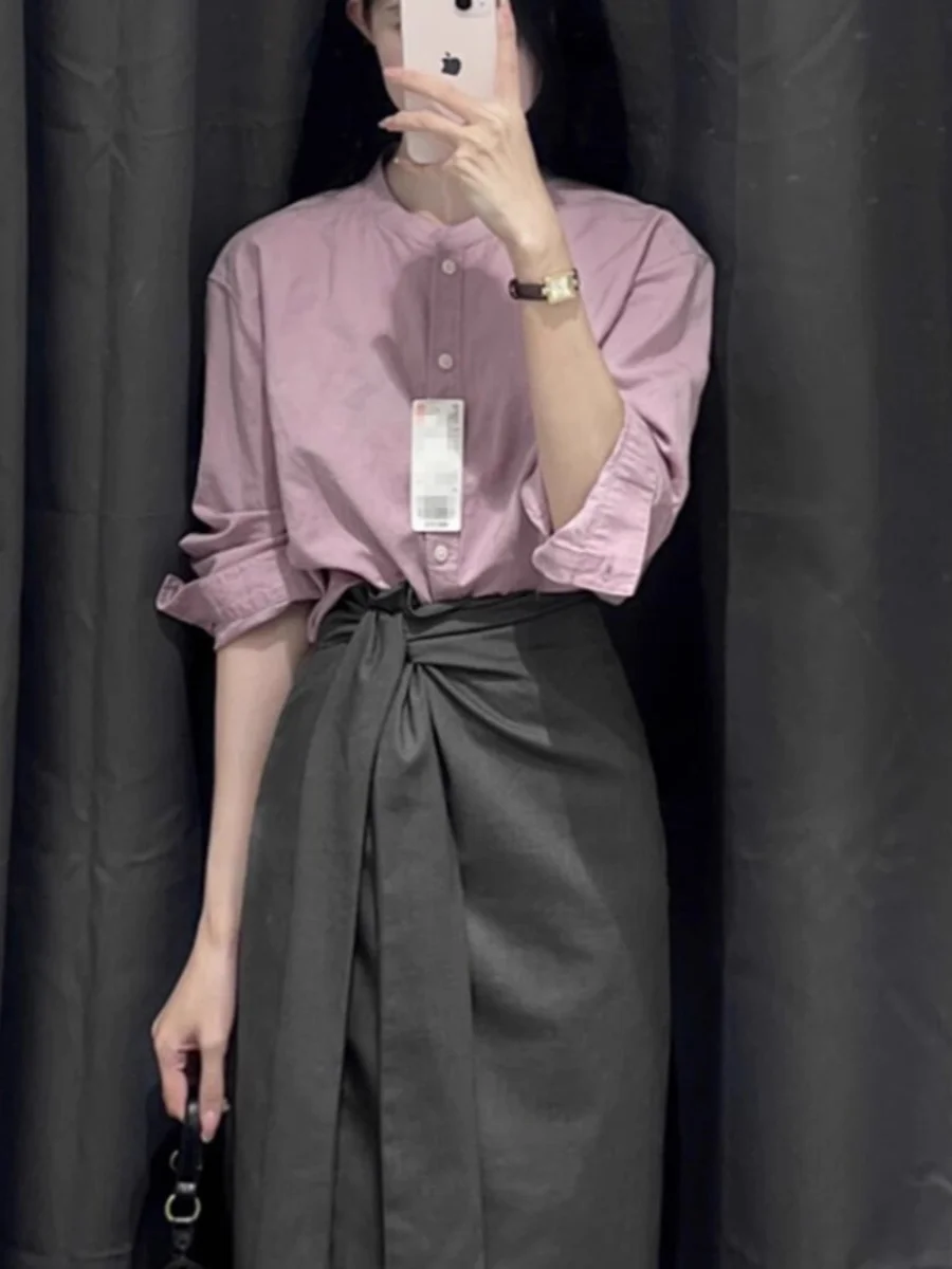 Корейская серия тонкие и удобные льняные рубашки с рукавами 3/4 летняя одежда