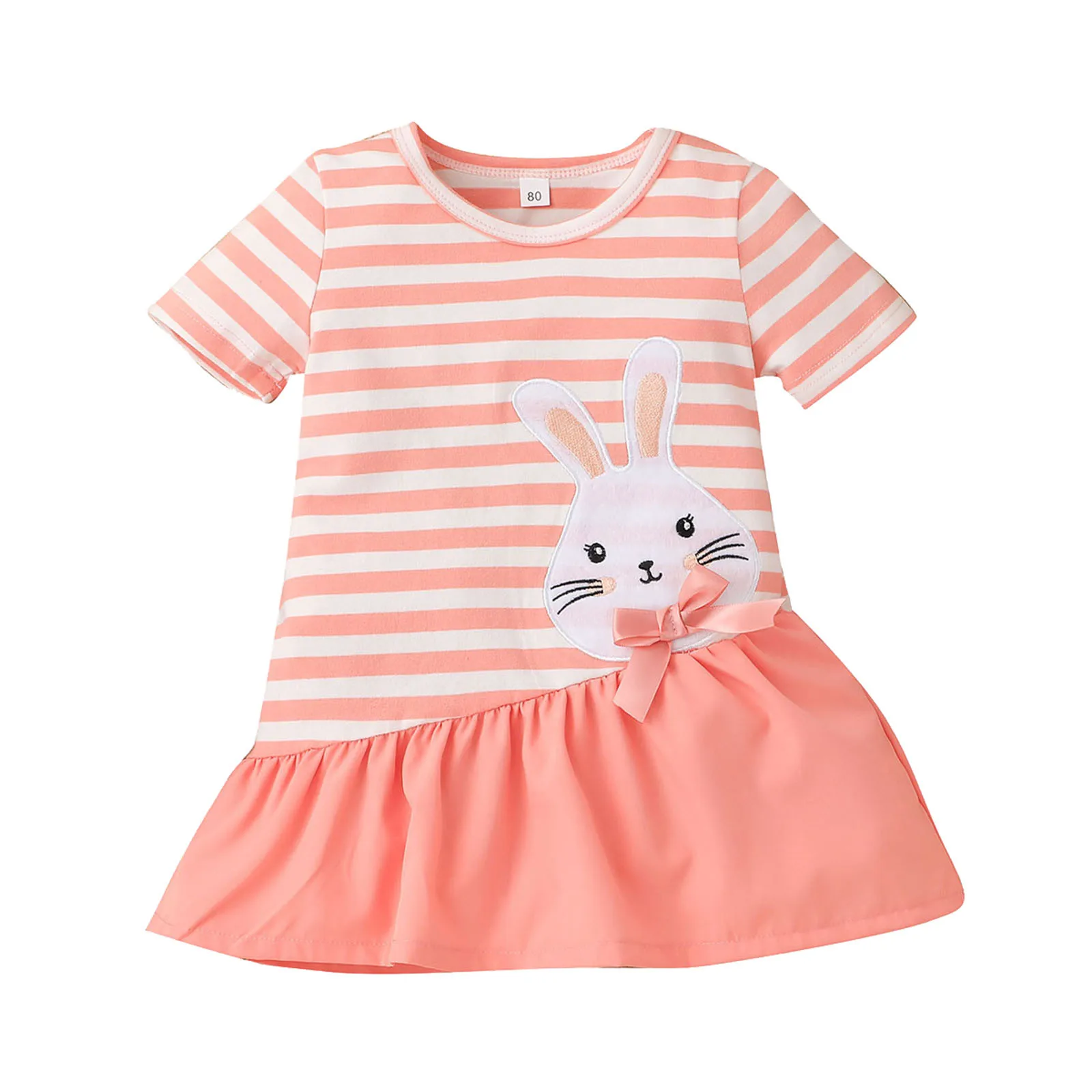 

Sleeve Printed Striped Baby Short Dress Rabbit Infant Cartoon Princess Easter Girls Girls Dresses Infant Thanksgiving Dress