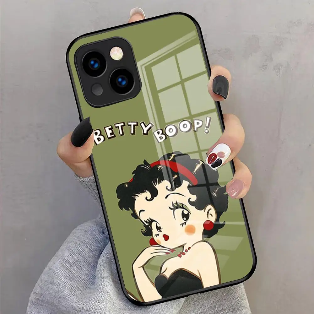 Фото Бетти Красивый чехол для телефона B-boop для IPhone 17 Pro Max 16 15 14 Pro Max 13 11 X Xs Xr 8 7 Plus Стеклянный чехол №3