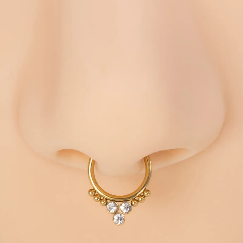 1pc CZ Zircon Fake Nose Piercing Hoop Septum Ring Stainless Steel Non Pierced Punk Clip Earring for Women Men Body Jewelry - купить по