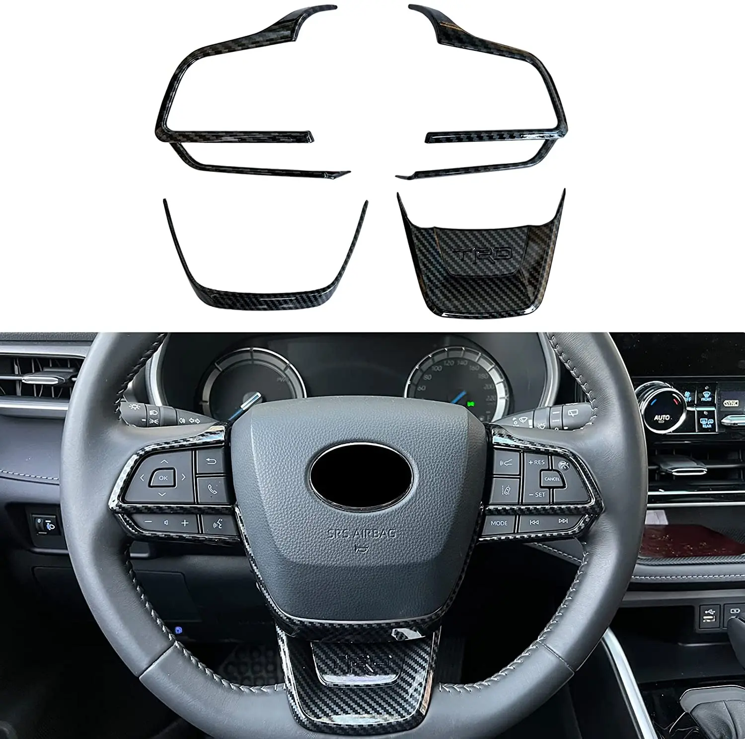 

ABS Carbon Fiber Steering Wheel Cover Trim Frame Interior Accessories for Toyota Highlander 2020 2021 2022,for Sienna 2021 2022