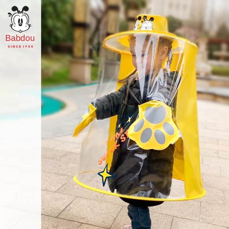 Babudou-chubasquero para niños, protección de cobertura de 360 grados, equipo de lluvia de una pieza con dibujos animados, material eva, nuevo