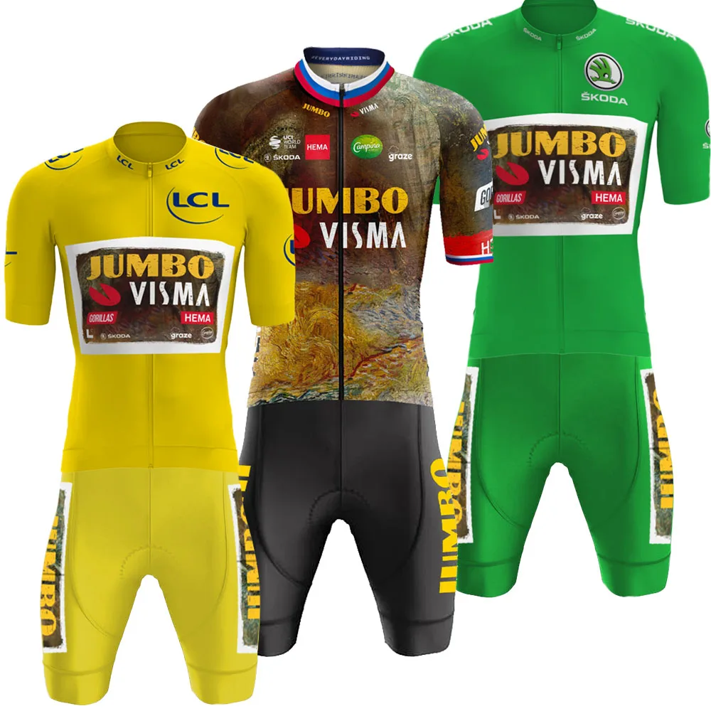

Зеленый Джамбо Visma 2022 TDF Велоспорт Джерси командный комплект желтая одежда в горошек дорожный велосипед рубашка костюм велосипед нагрудник...