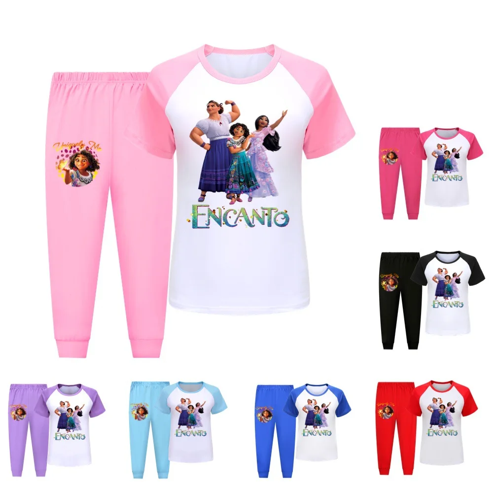 

2022 New Summer Disney Encanto Cartoon Animation Imitation Cotton Milk Silk Boys and Girls Short-Sleeved Trousers Pajamas Set