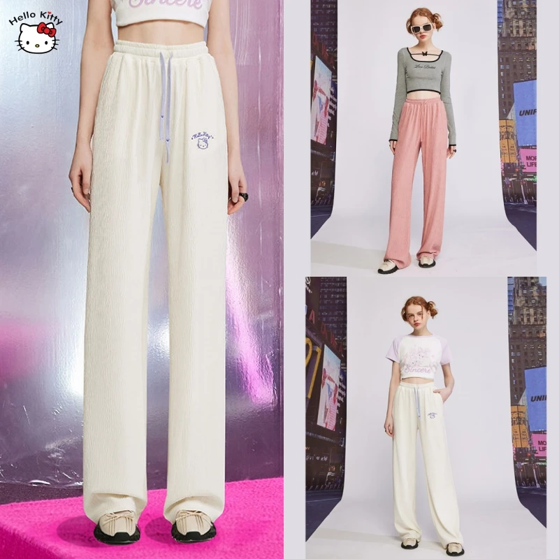 

Hello Kitty Ice Silk Pants Spring Autumn Straight Loose Wide Legs Girl Versatile Fashion Soft Comfortable Design Birthday Gifts
