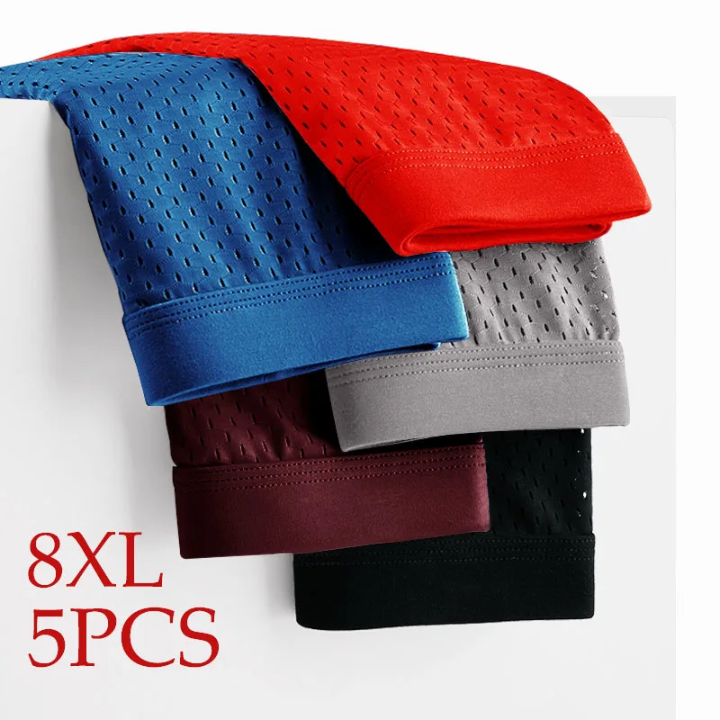 5PCS/Lot 8XL Mesh Hole Mens Underwear Boxers for Men Boxershorts Men Pantis homme Plus Size Panties Sexy Underpants breathable