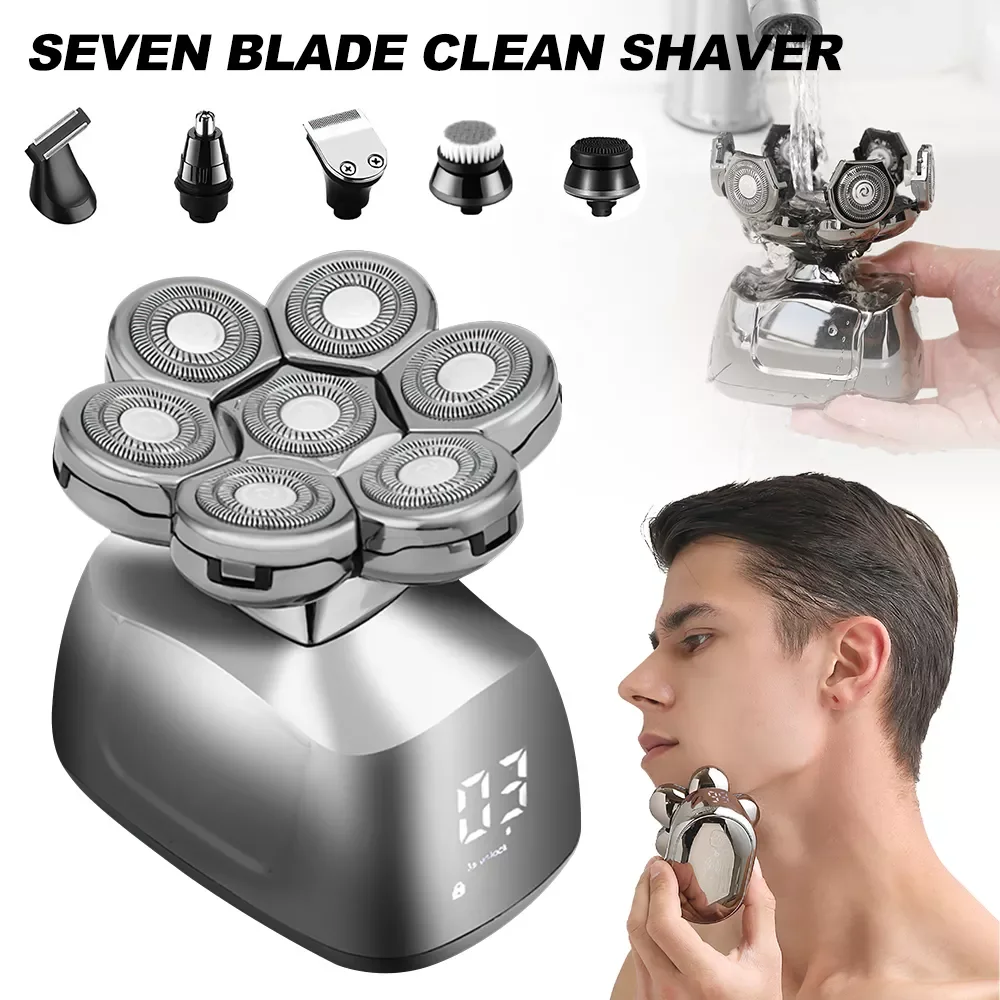 

7 Blades Grooming Kit Shaver for Men Hair Trimmer Beard Wet Dry Facial Body Bald Head Shaving Machine
