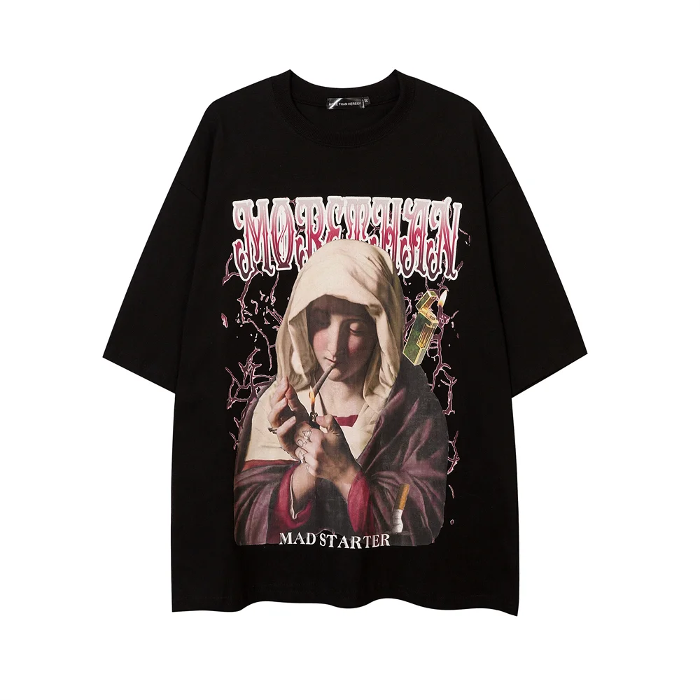 

Футболка мужская с коротким рукавом, забавная уличная одежда в стиле хип-хоп, хлопковая Повседневная рубашка с принтом Девы курительной Мар...