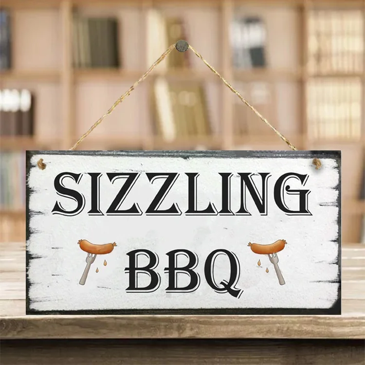 

" SIZZLING BBQ" Wooden Hanging Plaque Home Decoration