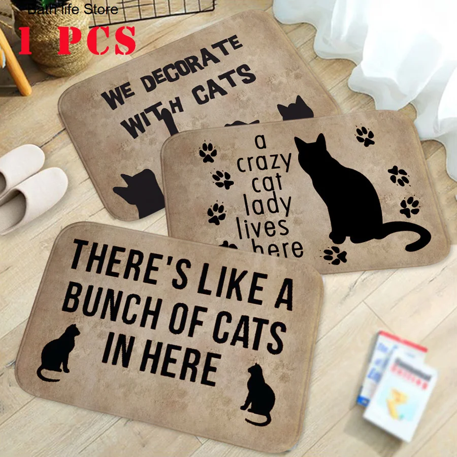 

Fashion Animal Floor Room Carpet Charming Cats Toilet Room Memory Foam Coral Anti-slip Bath Mat Personalized Doormat