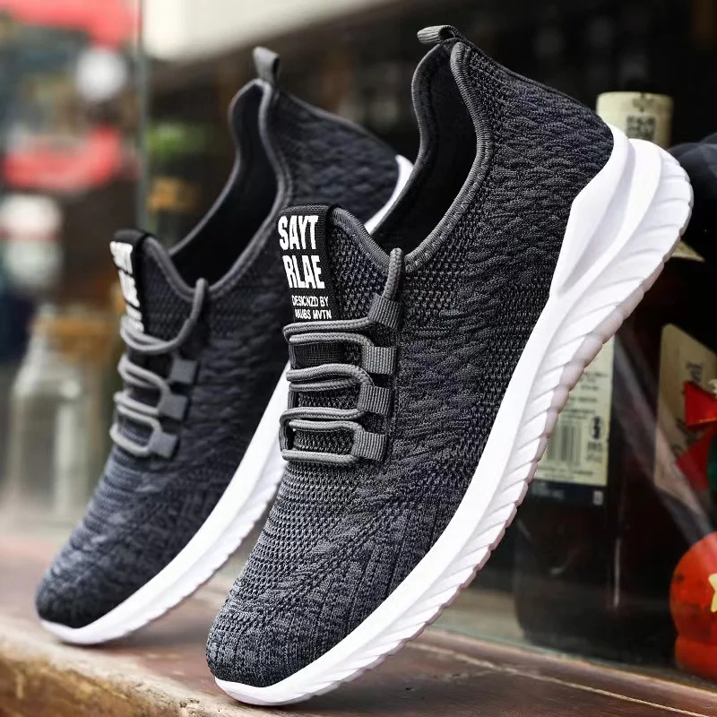 2023 Cross-border New Men's Fly Woven Lace Up Mesh Light Breathable Running Shoes Fashion Sports Sneakers Size 39-44