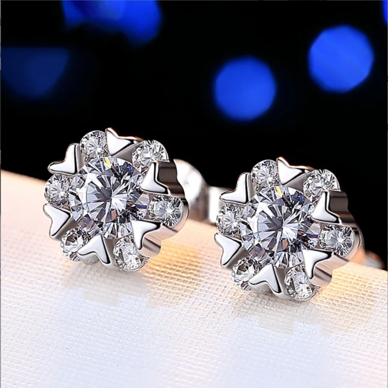 

Exquisite Silver Color Heart Stud Earrings for Women Trendy Metal Inlaid Zircon Crystal Wedding Earrings Engagement Jewelry