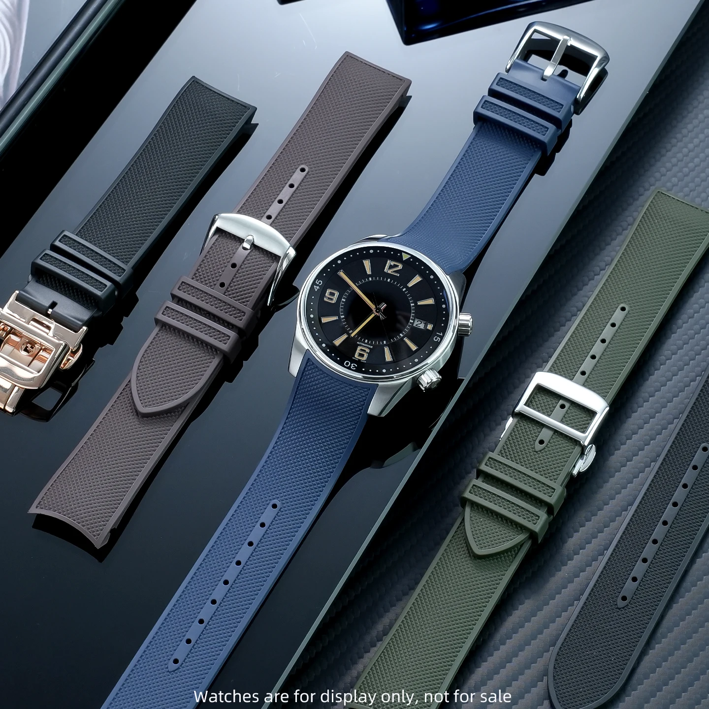 Фото Сменный ремешок из фторэластомера (FKM) с застежкой-бабочкой для Jaeger-LeCoultre Polaris, водонепроницаемый дайверский ремешок 21 мм для мужчин №2