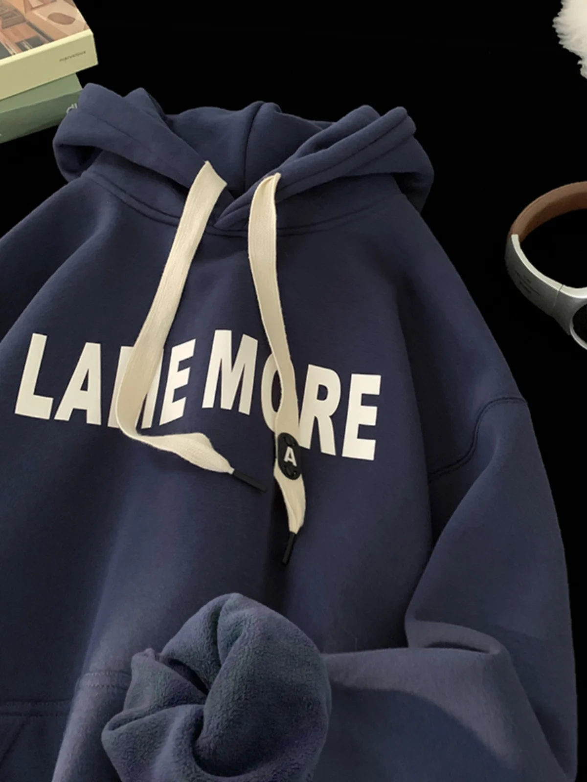 American vintage Thickened Hoodie Men's Winter Heavy Fleece-lined Letters Fashion Brand Pu Shuai Outerwear Teenagers Hood Top