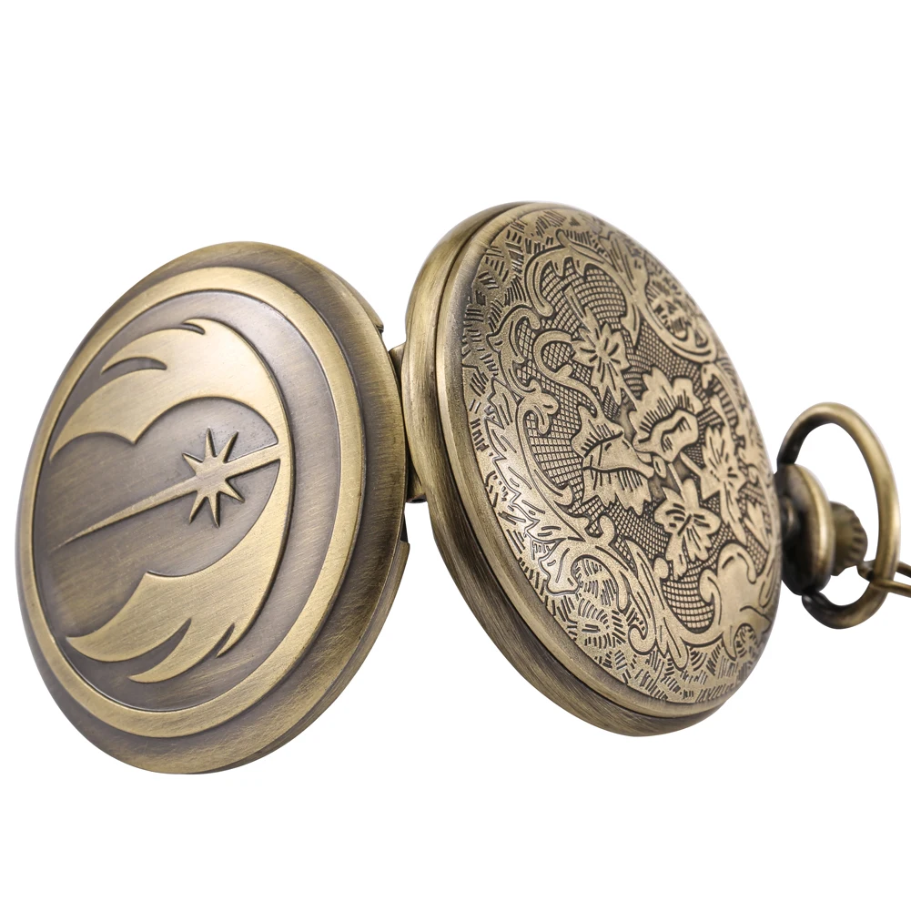 

Pocket Watch Men And Women Quartz Pocket Watch Vintage Bronze Alloy Dial Arabic Numerals Exquisite Pattern Design Send Chain