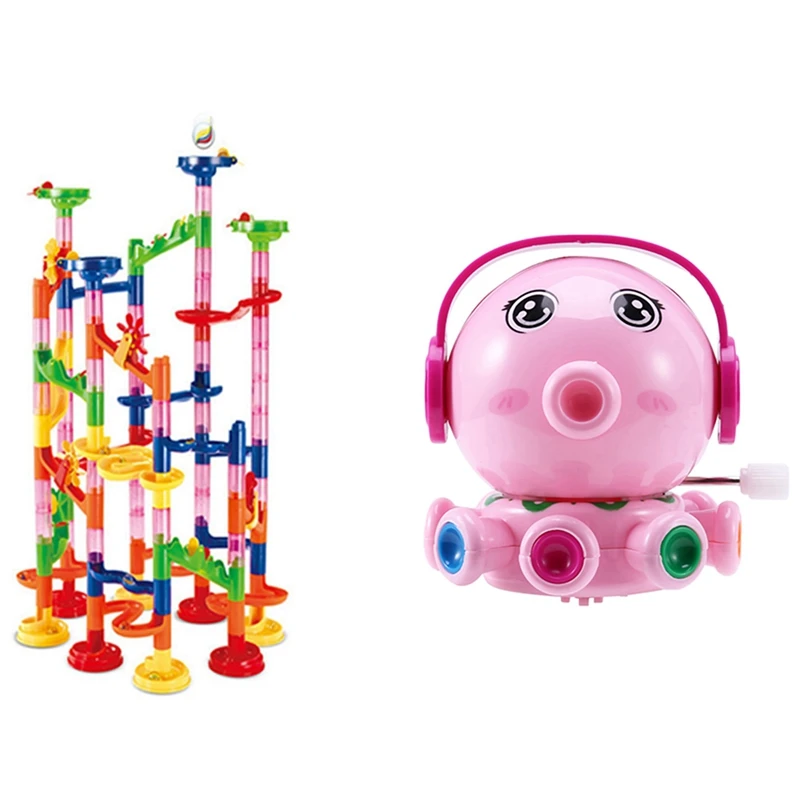 

NEW-1 Pcs Clockwork Toy, Wind Up Octopus Animal Party Favors Toy & 1 Set Race Run Maze Balls Track Building Blocks