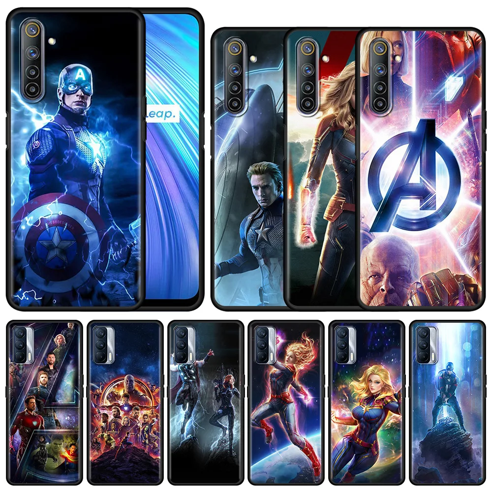 

Phone Case For OPPO Realme 8 7 6 5 Pro C3 C12 C20A C21Y XT GT Master X50 X50Pro Black Silicone Coque Captain America Marvel
