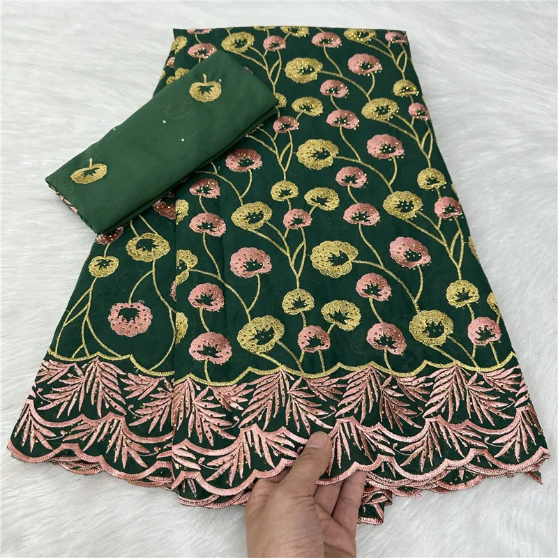 

5 + 2 ярда сухая кружевная ткань 2023 новейшая Тяжелая вышивка бисером африканская 100% хлопчатобумажная швейцарская вуаль популярный Дубайский стиль 9L100902