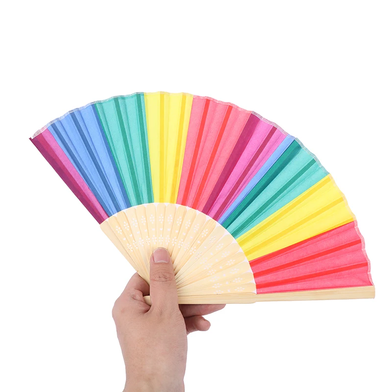 

Rainbow Folding Fan Retro Chinese Japanese Bamboo Folding Fan Tassel Dance Hand Fan Home Decoration Ornament Craft Gift