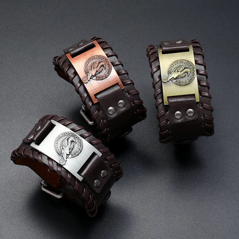

Popular Jewelry Medieval New Men's Simple Pu Leather Jewelry Creative Personality Trend Hip Hop Bracelet Stainless Steel