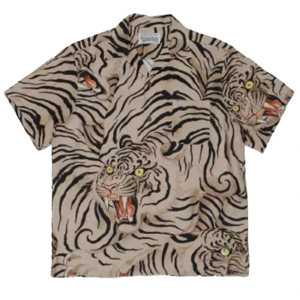 

Summer Hawaii Fashion Shirt Tiger Pattern Button Shirts Oversized Streetwear Hip Hop Shirts Men's Harajuku Button Up Blouse Tops