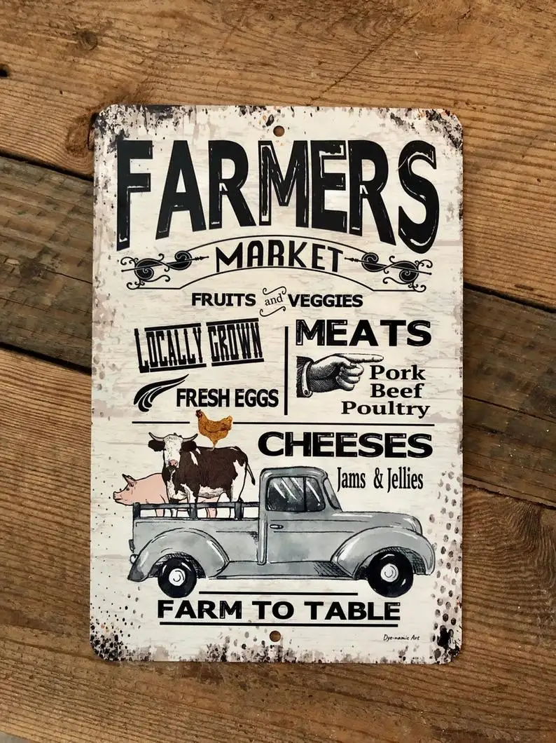 

Metal Plaque Poster Farmers Market Fruits And Veggies Tin Sign Country Farm Shop Wall Decoration Plaque Metal Plate 12*8 Inches