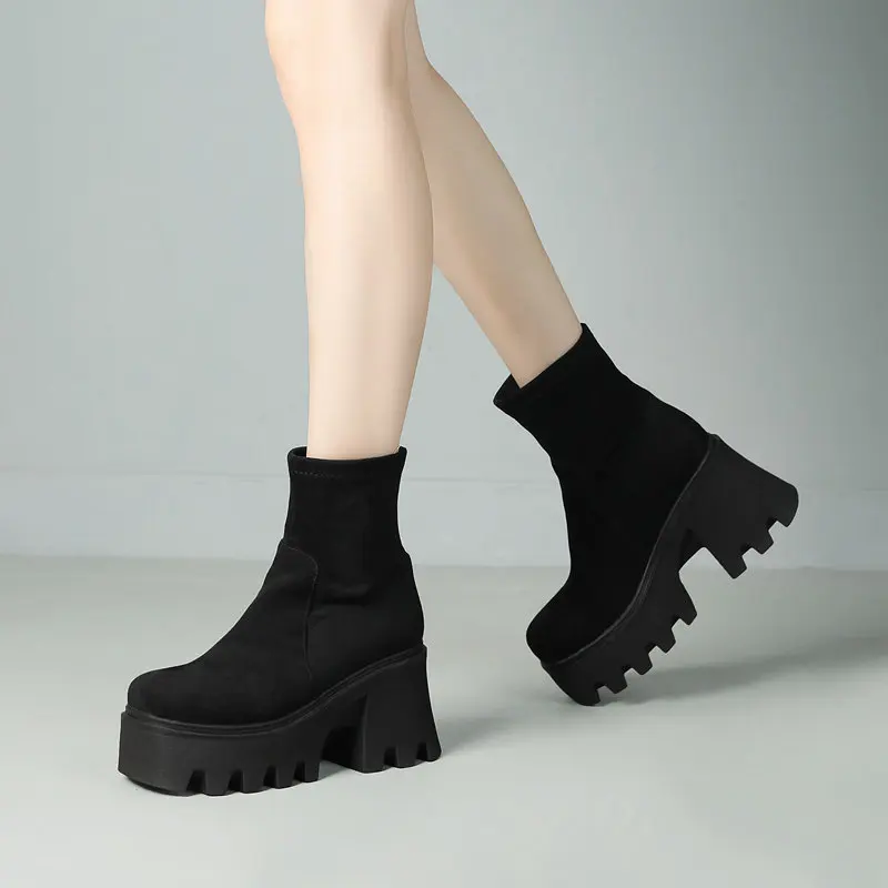 SIMLOVEYO женские ботильоны с круглым носком на массивном каблуке 9 см платформе Hill