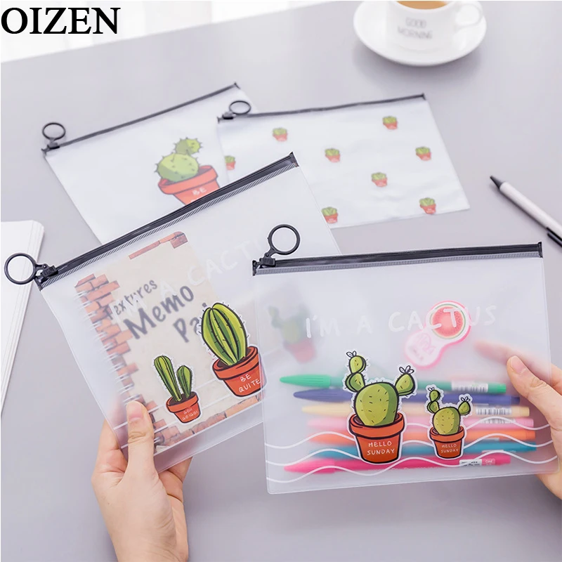 

Transparent Pen Zipper Bag Waterproof Frosted Cactus Outdoor Painting Pencil Sticky Note Holder Student Study Home Accessories