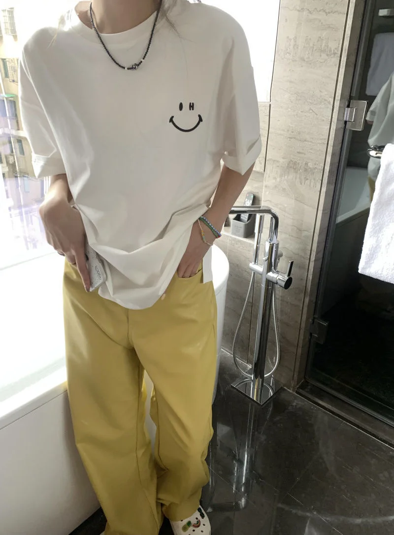 

Женская футболка оверсайз Smile Graphic, белая футболка с коротким рукавом и длинным рукавом, весна-лето