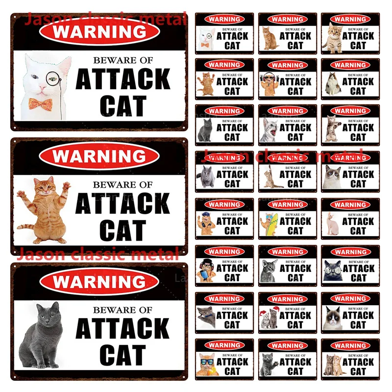 Ретро металлический налет, правила семьи, остерегайтесь атаки, кошка, Настенный декор, художественный постер, жестяные знаки, картина для украшения дома