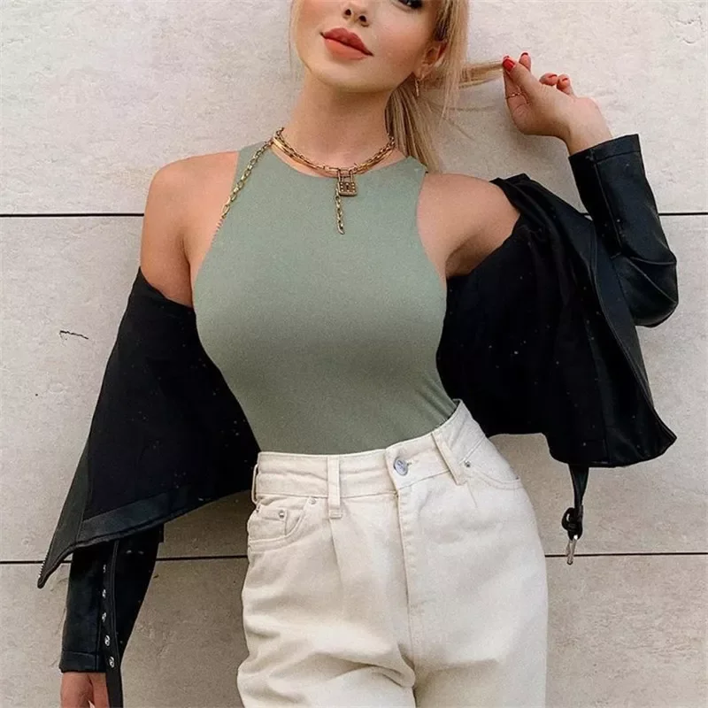 

Solid O Neck Summer Sleeveless Sexy Bodysuit Women Off Shoulder Body Tops Streetwear Black White Bodysuits new sleeve clothes