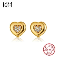 kiss mandy 925 sterling silver womens hearts stud earrings with cubic zirconia korea fine 18k gold plated jewelry for girlape01
