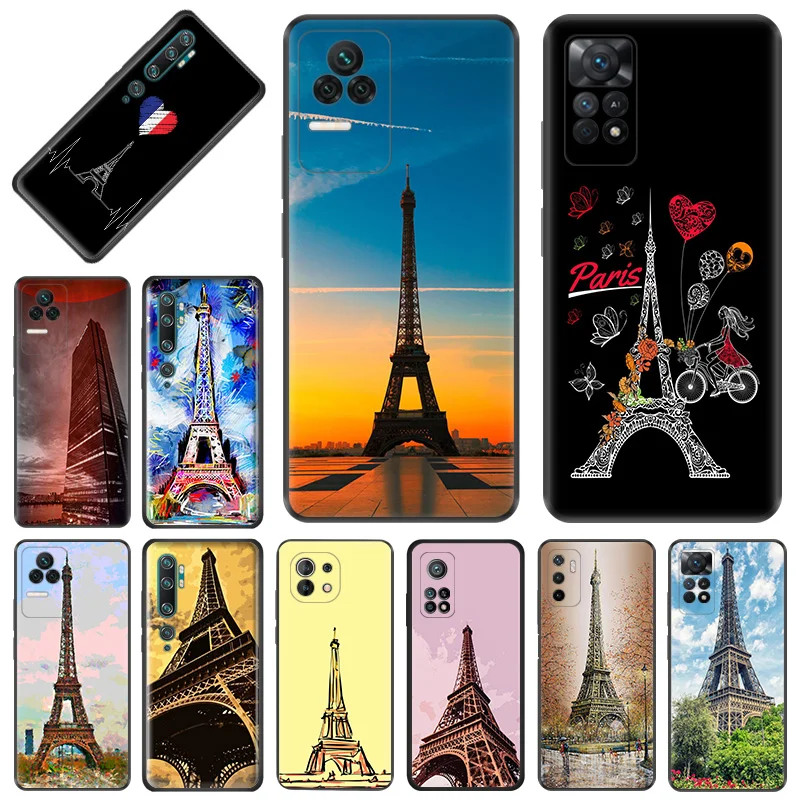 

Silicone Black Phone Cases For Xiaomi 13 Pro 12x 12s Ultra 12t a2 Lite cc9e Redmi 12C K50 k60 Unique Style Eiffel Tower Cover