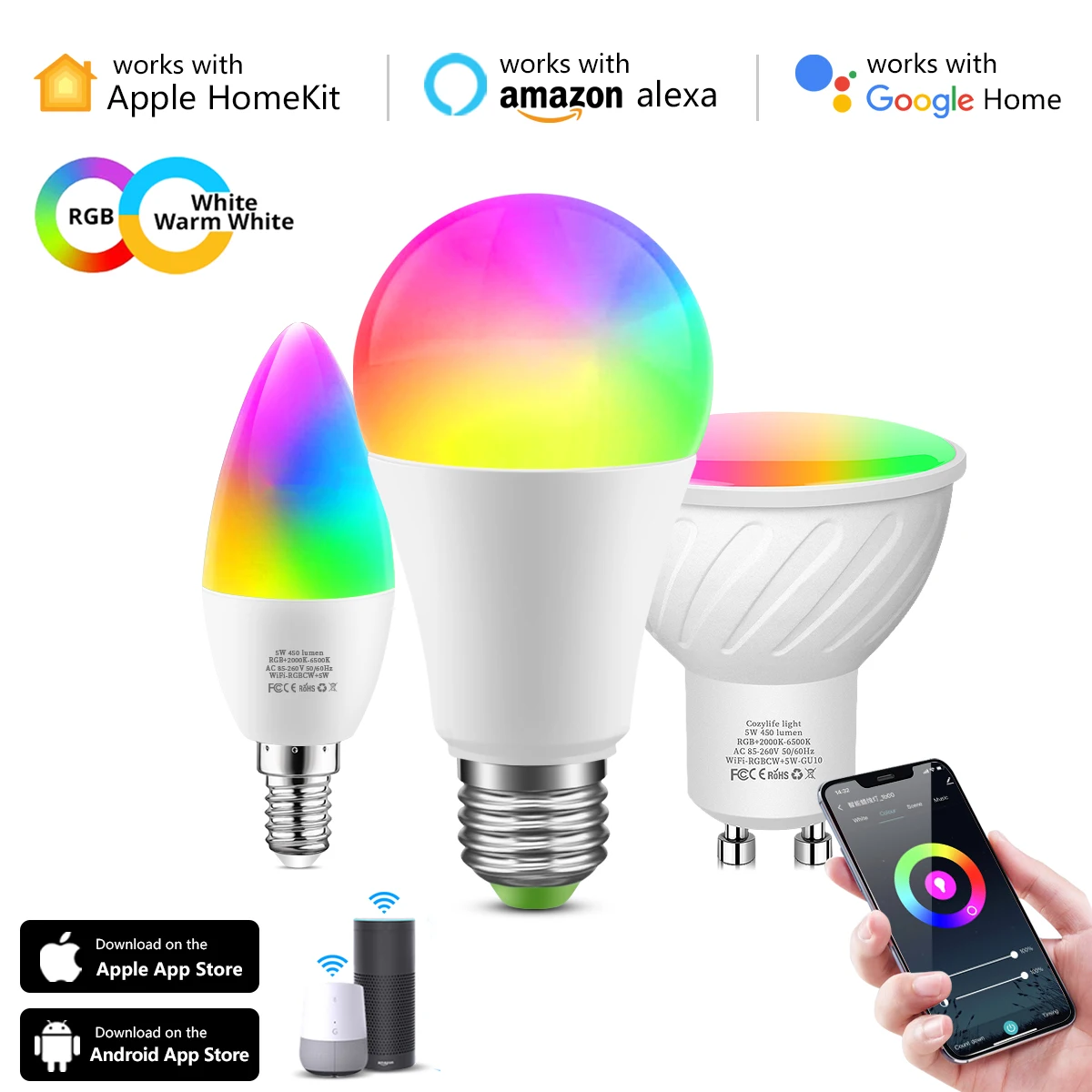 

Tuya Smart Life/Homekit Smart Wifi LED Light Bulb E14 GU10 E27 RGBW Smart Home Work with Siri Alexa Google Home