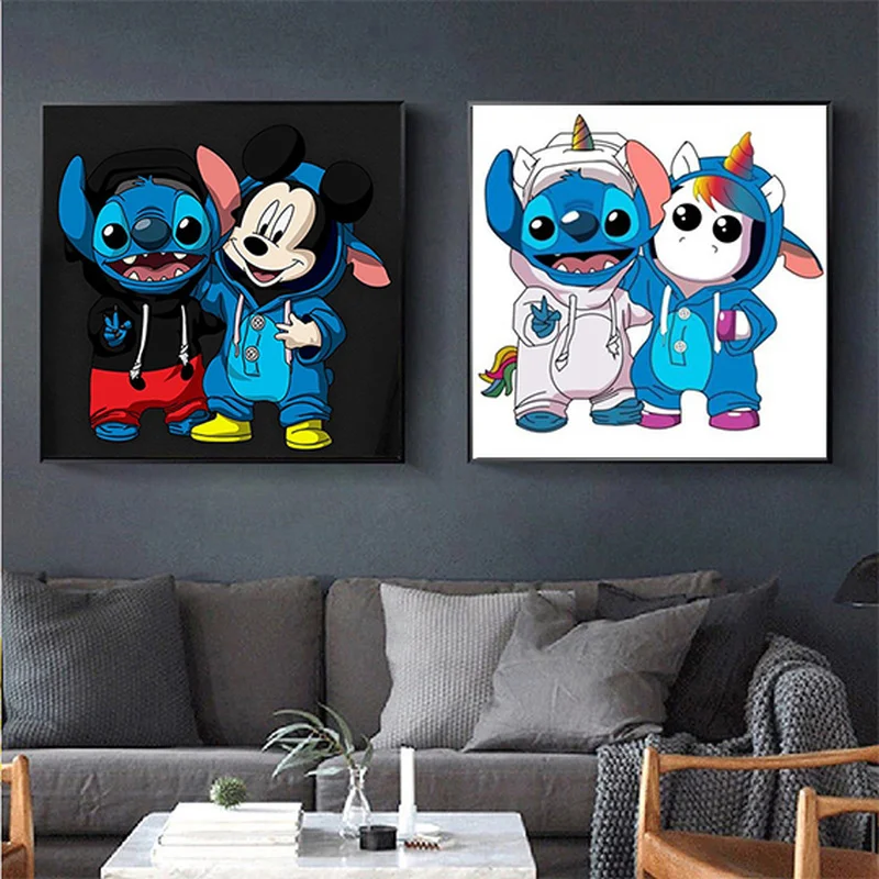 

Canvas Paintings Disney Cartoon Anime Mickey and Stitch and Winnie Posters Prints Wall Art Picture for Kids Room Home Decoration