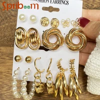 geometric drop earrings set for women geometric gold metal pearl dangle earring trend jewelry punk accessories party female gift