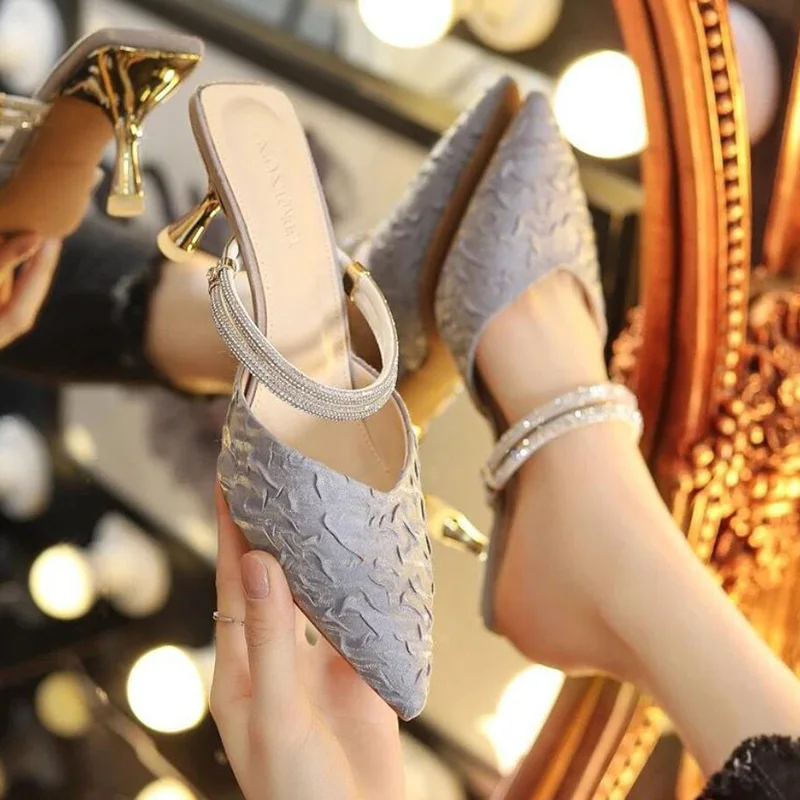 Женские сандалии с кристаллами летние элегантные женские туфли-лодочки