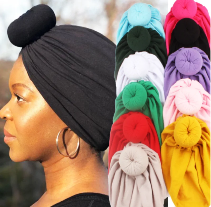 

Women Donut Turban Caps Cotton Chemo Hat Islamic Headscarf Hat Female Headband Turbans Muslim Cap Chemotherapy Cap
